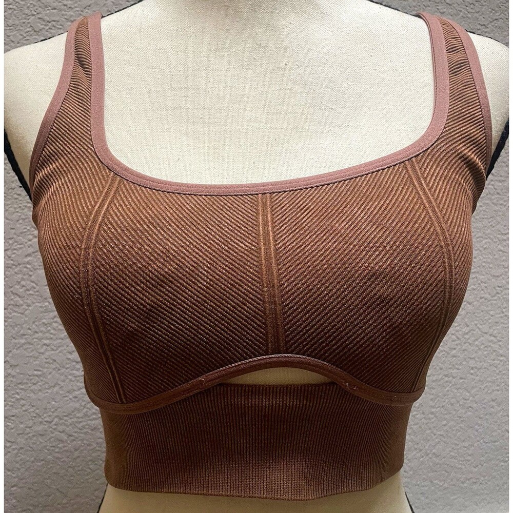 Aerie OFFLINE seamless brown cutout crop top bra gorpcore yoga granola girl S